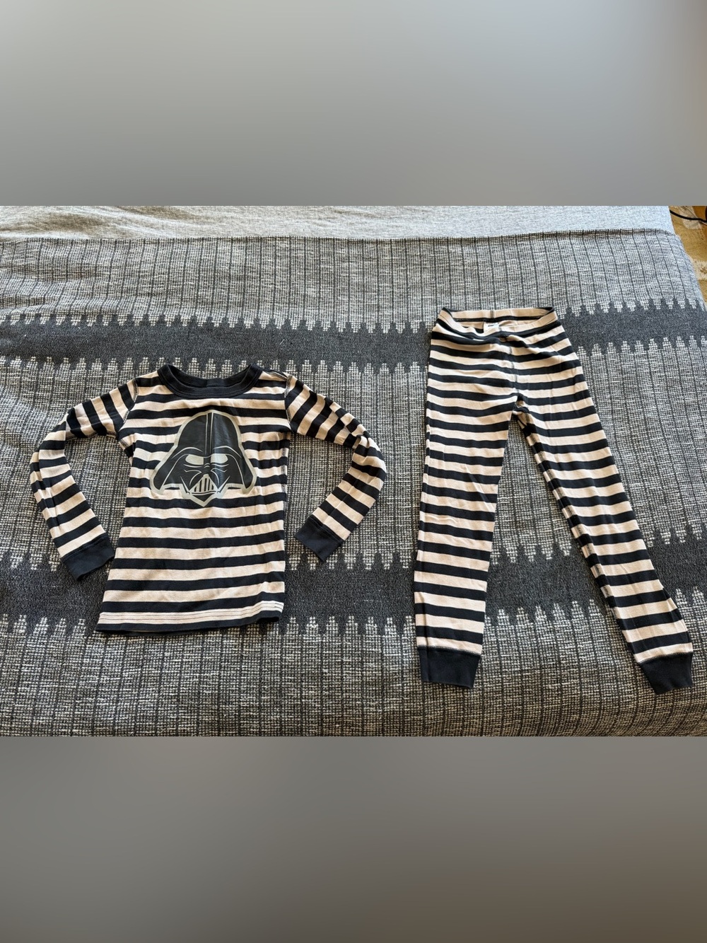 Star Wars Black & Cream Striped Kids Pajama Set with Darth Vader Graphic